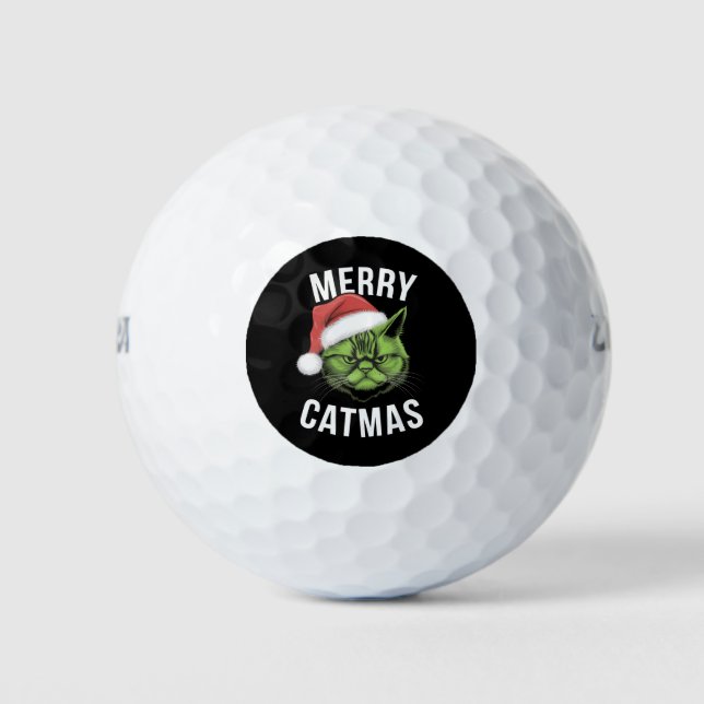 Merry Catmas Funny Cat Lovers Christmas  Golf Balls (Front)