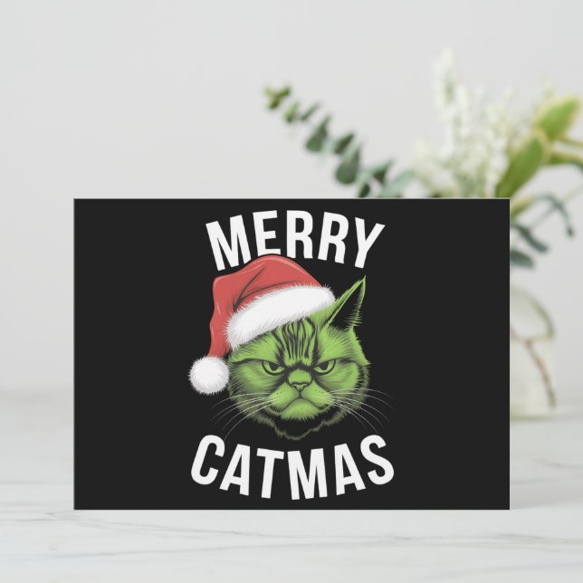 Merry Catmas Funny Cat Lovers Christmas  Holiday Card (Standing Front)