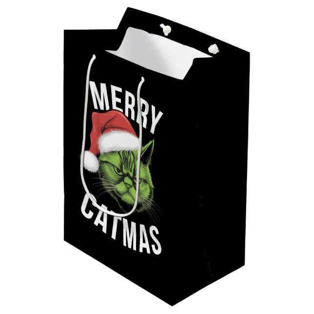 Merry Catmas Funny Cat Lovers Christmas  Medium Gift Bag (Front Angled)