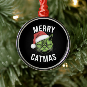 Merry Catmas Funny Cat Lovers Christmas Metal Ornament