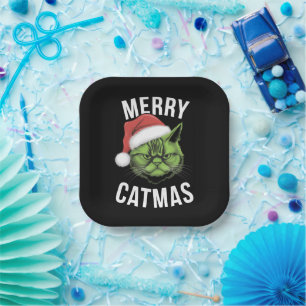 Merry Catmas Funny Cat Lovers Christmas Paper Plates