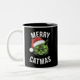 Merry Catmas Funny Cat Lovers Christmas Two-Tone Coffee Mug