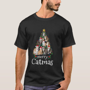Merry Catmas Funny Cat Mom Cat Dad Christmas Tree T-Shirt