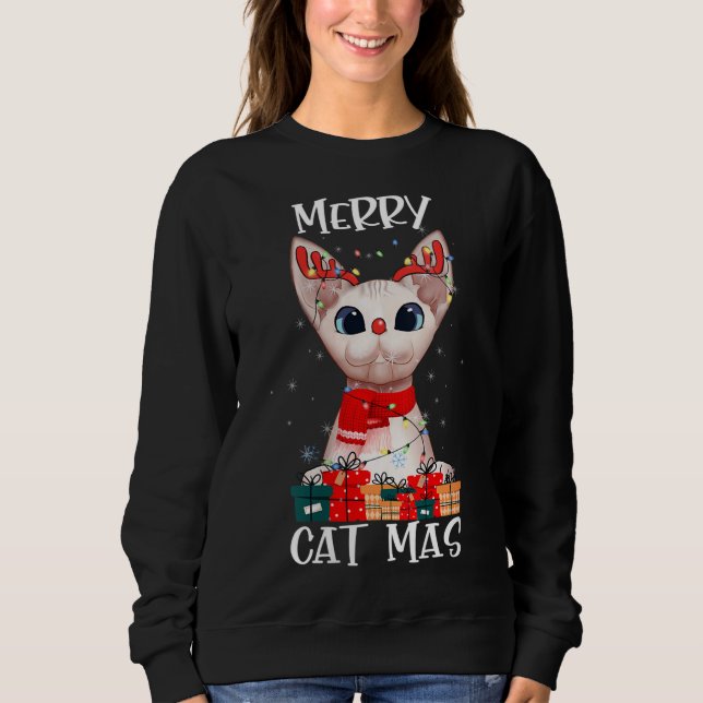 Merry Catmas Funny Cat Owner T shirt, Sphynx Cat X Sweatshirt (Front)