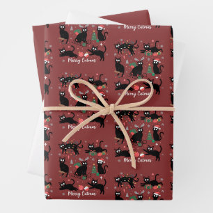Merry Catmas Funny Christmas Black Cat Lover Wrapping Paper Sheets