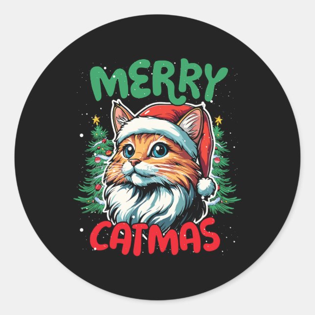 Merry Catmas Funny Christmas Duck Lover  Classic Round Sticker (Front)