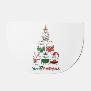 Merry Catmas Funny Meowy Christmas Kitten Tree Doormat