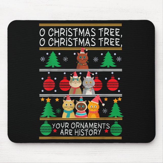 Merry Catmas Funny O Christmas Tree, Cat Xmas Meow Mouse Pad (Front)