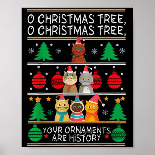 Merry Catmas Funny O Christmas Tree, Cat Xmas Meow Poster