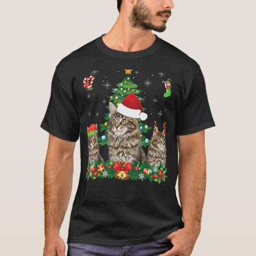 Merry Catmas Maine Coon Santa Elf Reindeer Cat Chr T_Shirt