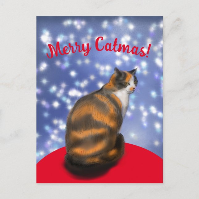 Merry Catmas, marmalade cat Postcard (Front)