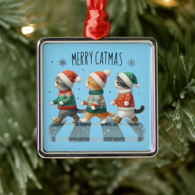 Merry Catmas Metal Ornament (Tree)