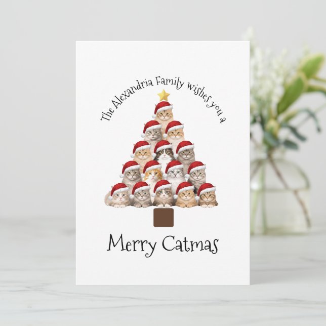 Merry Catmas Personalized Family Christmas Holiday Card (Standing Front)