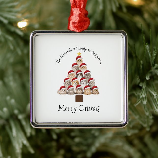 Merry Catmas Personalized Family Christmas Holiday Metal Ornament (Tree)