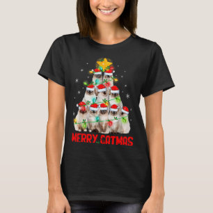 Merry Catmas Santa Birman Cats Christmas Tree Ligh T-Shirt