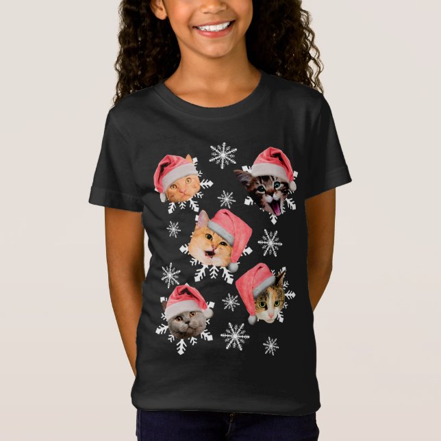 Merry Catmas Santa Hat Kitty Christmas T-Shirt (Front)