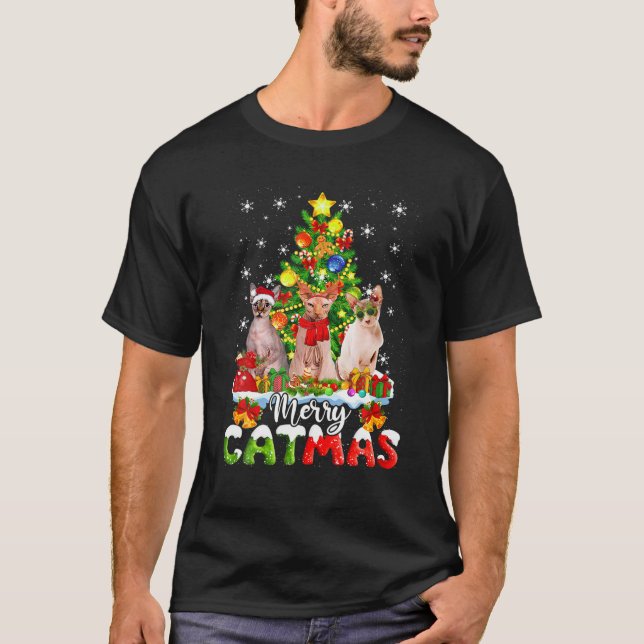 Merry Catmas Sphynx Cat Santa Xmas Tree Christmas  T-Shirt (Front)