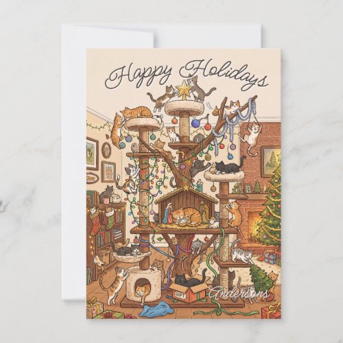 Merry Catmas Tree Cozy Feline Christmas Holiday Card