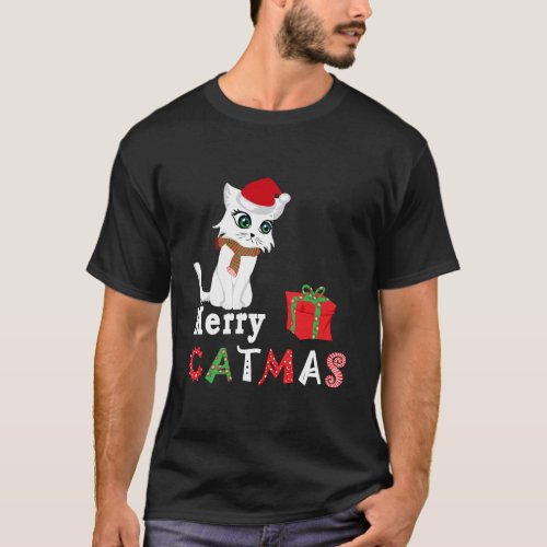 Merry Catmas White Cat Lover Christmas Xmas Gift T_Shirt