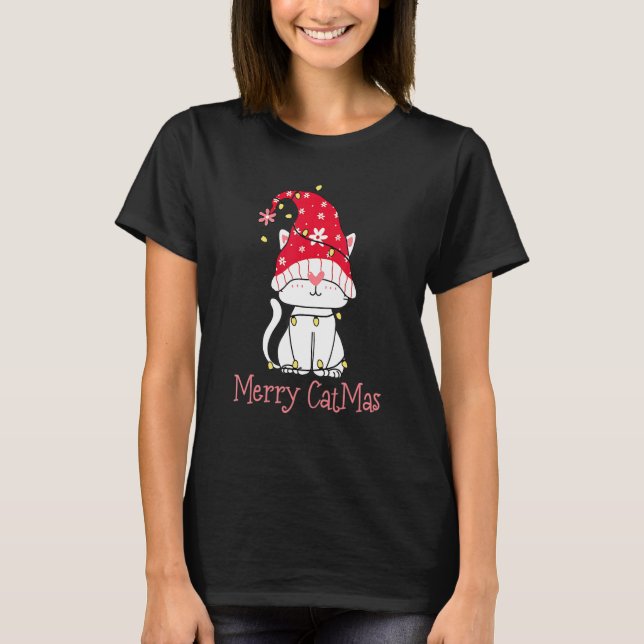 Merry Catmas Xmas   Cute Gnomes Cat Christmas Tree T-Shirt (Front)