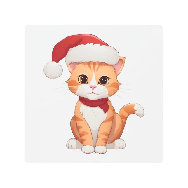 Merry Catmas Xmas Festive Cute Pet Santa Kitty  Metal Print (Front)