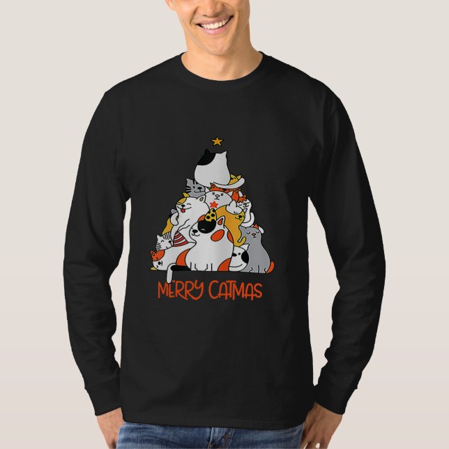 Merry Catmas Xmas Funny Cats Christmas Tree Men T-Shirt (Front)