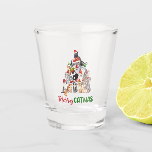 Merry Catmus Cat Lover Christmas Holiday  Shot Glass (Front)