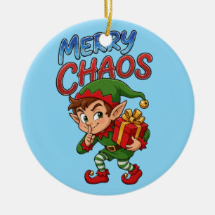 Merry Chaos Christmas Elf Ceramic Ornament