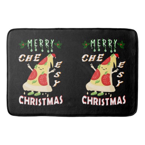 Merry Cheesy Christmas Xmas Santa Pizza Christmas Bath Mat