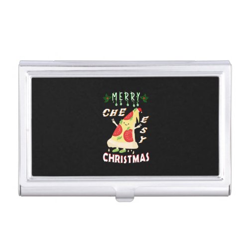 Merry Cheesy Christmas Xmas Santa Pizza Christmas Business Card Case