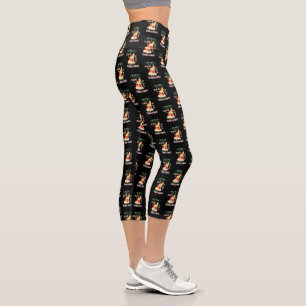 Merry Cheesy Christmas Xmas Santa Pizza Christmas Capri Leggings