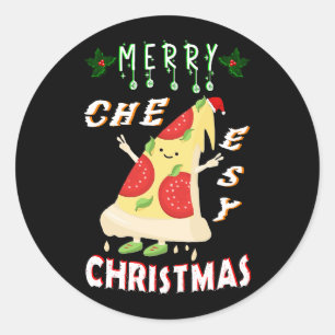 Merry Cheesy Christmas Xmas Santa Pizza Christmas Classic Round Sticker