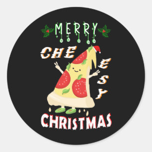 Merry Cheesy Christmas Xmas Santa Pizza Christmas Classic Round Sticker