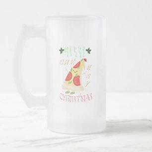 Merry Cheesy Christmas Xmas Santa Pizza Christmas Frosted Glass Beer Mug