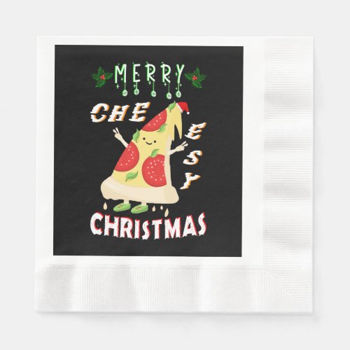 Merry Cheesy Christmas Xmas Santa Pizza Christmas Napkins