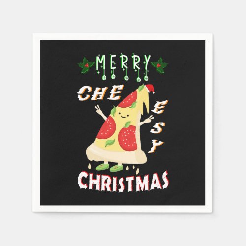 Merry Cheesy Christmas Xmas Santa Pizza Christmas Napkins