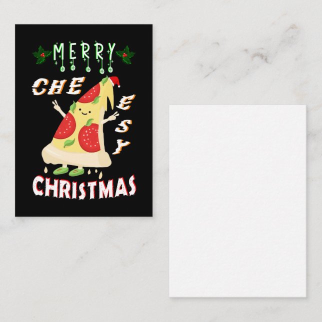 Merry Cheesy Christmas Xmas Santa Pizza Christmas Note Card (Front/Back)
