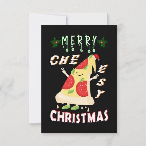 Merry Cheesy Christmas Xmas Santa Pizza Christmas Note Card