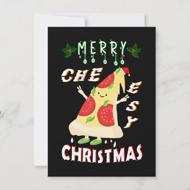 Merry Cheesy Christmas Xmas Santa Pizza Christmas Note Card (Front)