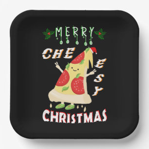 Merry Cheesy Christmas Xmas Santa Pizza Christmas Paper Plates
