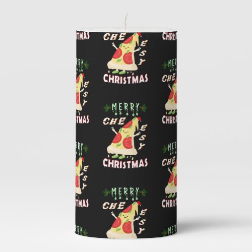 Merry Cheesy Christmas Xmas Santa Pizza Christmas Pillar Candle