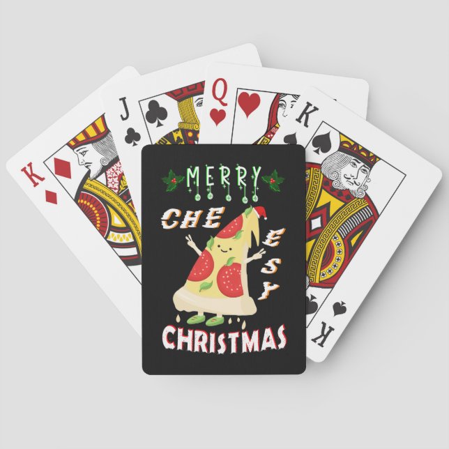 Merry Cheesy Christmas Xmas Santa Pizza Christmas Poker Cards (Back)