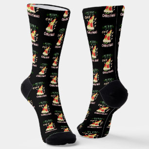 Merry Cheesy Christmas Xmas Santa Pizza Christmas Socks
