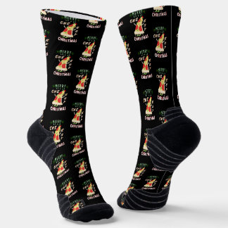 Merry Cheesy Christmas Xmas Santa Pizza Christmas Socks
