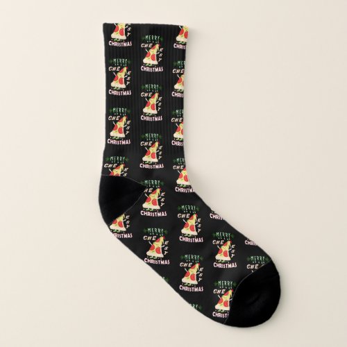Merry Cheesy Christmas Xmas Santa Pizza Christmas Socks