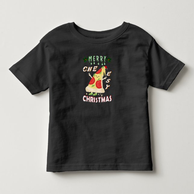 Merry Cheesy Christmas Xmas Santa Pizza Christmas Toddler T-shirt (Front)