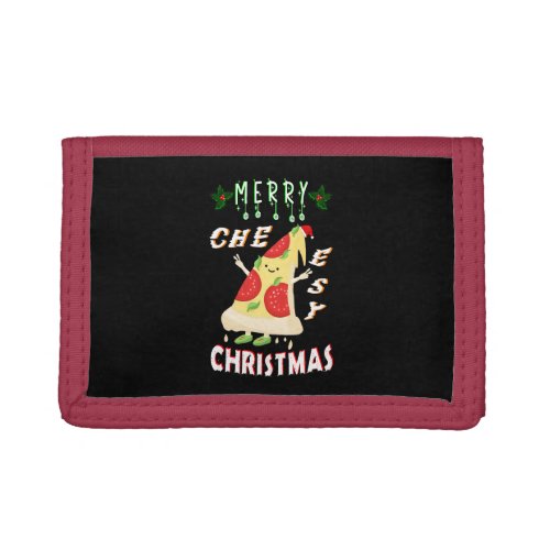 Merry Cheesy Christmas Xmas Santa Pizza Christmas Trifold Wallet