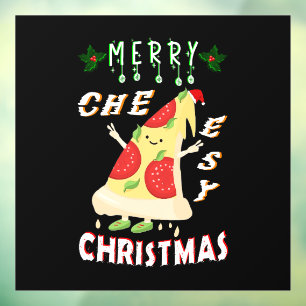 Merry Cheesy Christmas Xmas Santa Pizza Christmas Window Cling