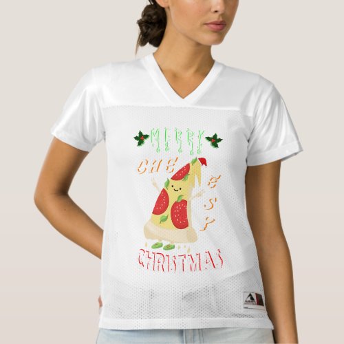 Merry Cheesy Christmas Xmas Santa Pizza Christmas Womens Football Jersey