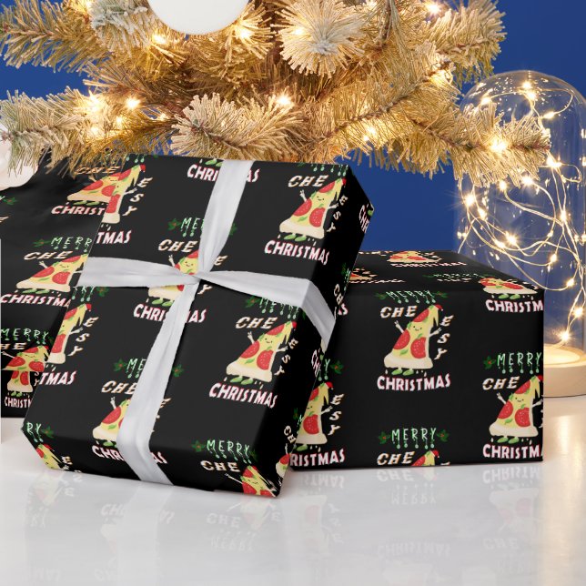 Merry Cheesy Christmas Xmas Santa Pizza Christmas Wrapping Paper (Holidays)